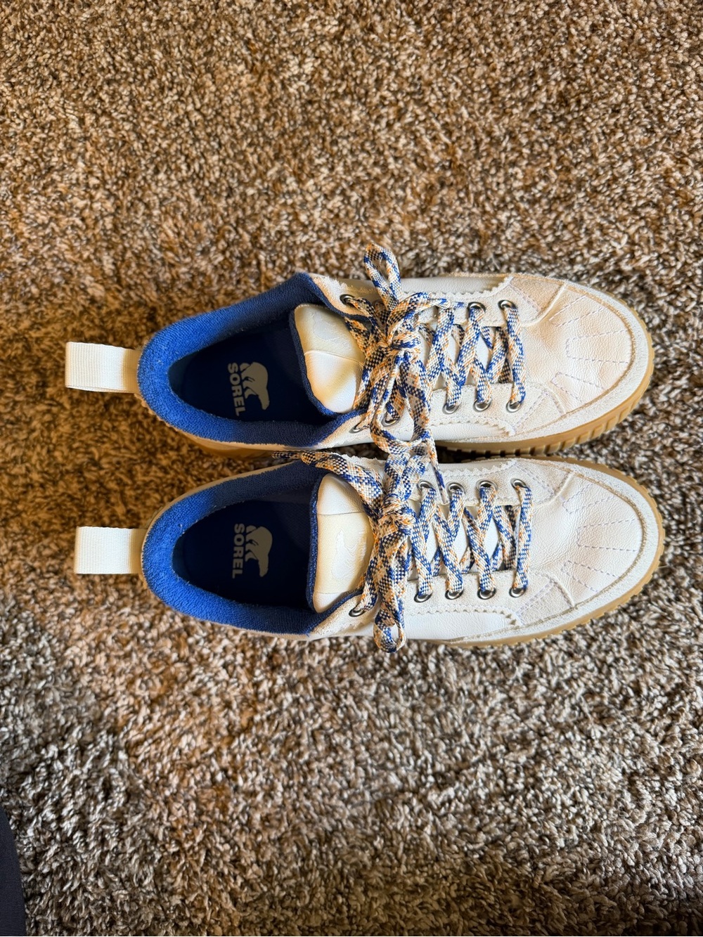Sorel White Leather Platform Sneaker with Blue Lining and Gum Sole - Picture 3 of 3